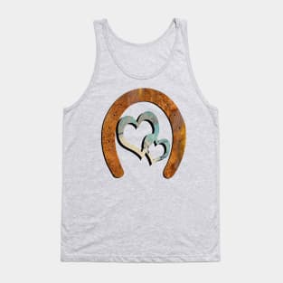 Horse Lover Gifts Shoe & Two Hearts Linked Rustic Distressed Horseshoe Design Tank Top